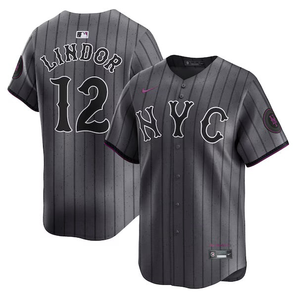 Men’s Francisco Lindor Grey City Connect Stitched Jersey - Small up to 6XL