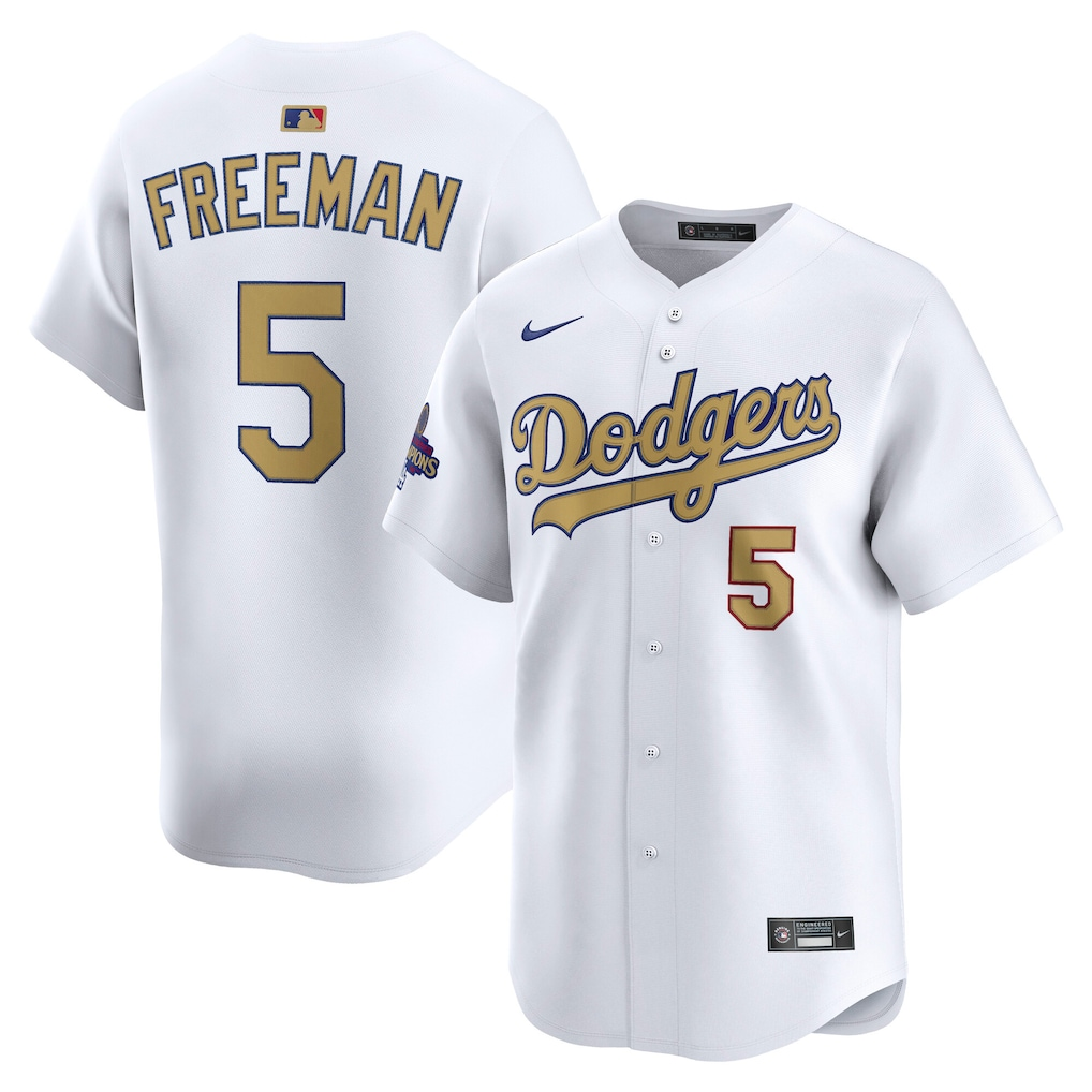 Men’s Freddie Freeman Champs White And Gold Stitched Jersey - Small up to 6XL