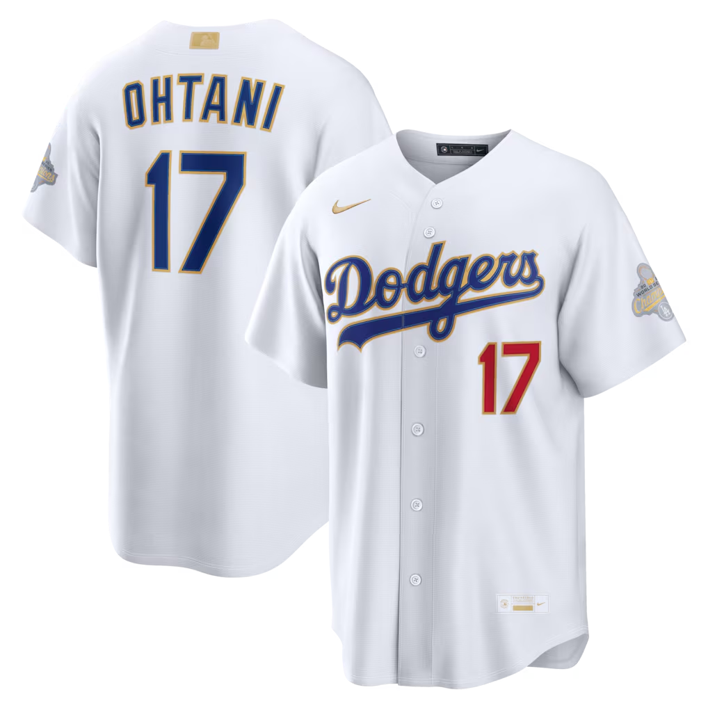 Men’s Shohei Ohtani White And Gold Stitched Jersey - Small up to 6XL