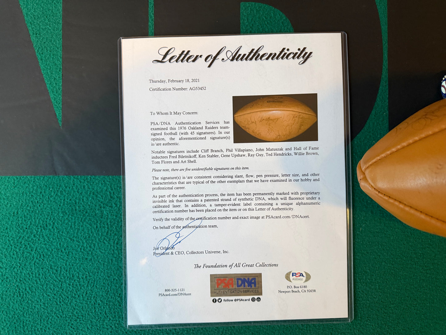 1976 Oakland Raiders Team Signed Football By 45 Players Autographed & Authenticated PSA DNA COA