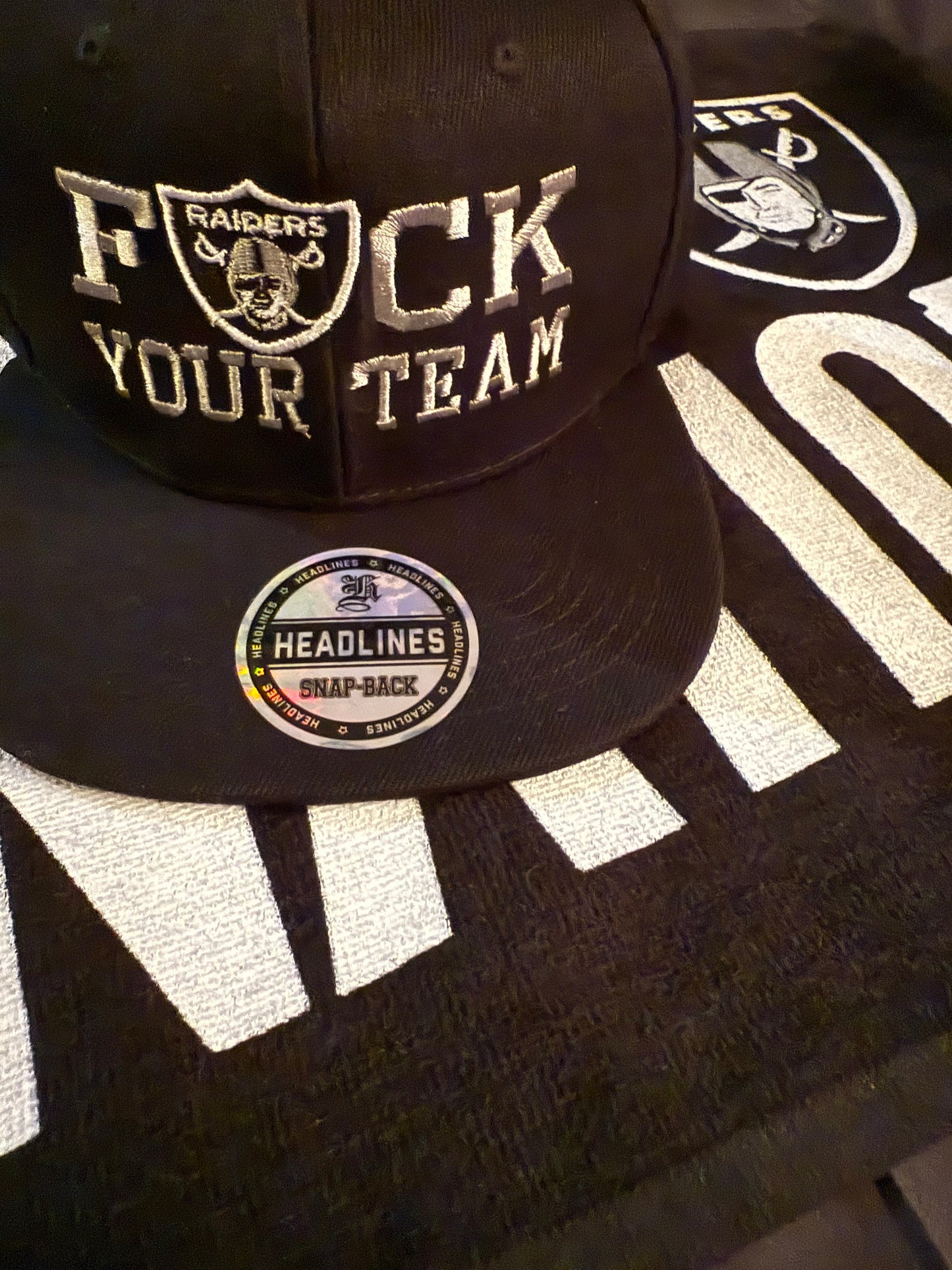 “F” YOUR TEAM HAT BLACK WITH SILVER EMBROIDERY - SNAP BACK ONE SIZE FITS ALL