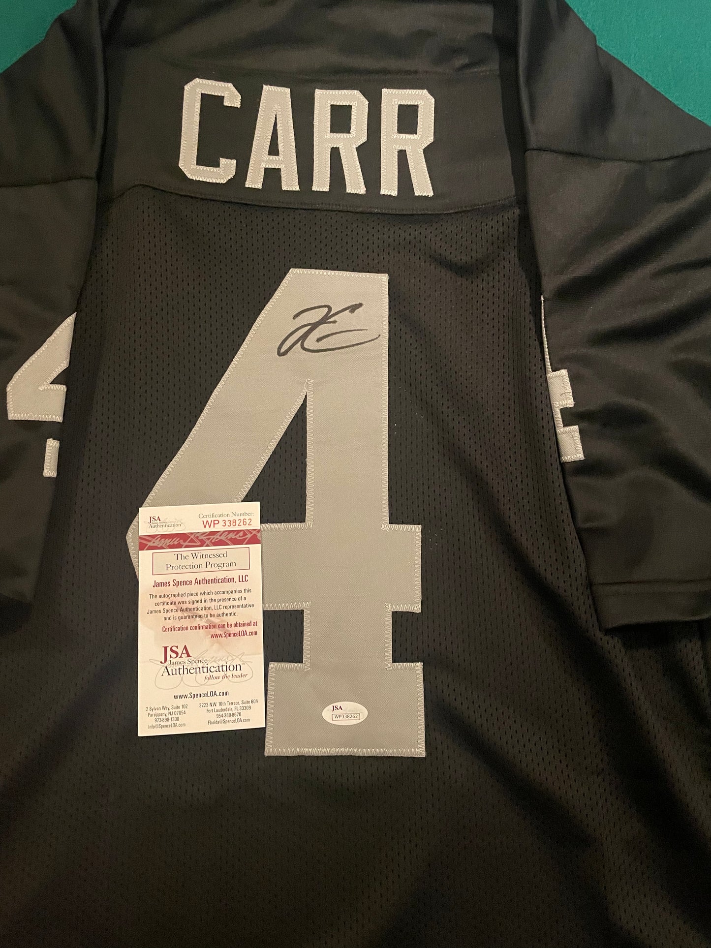 Derek Carr Autographed & Authenticated Raiders Jersey w/COA
