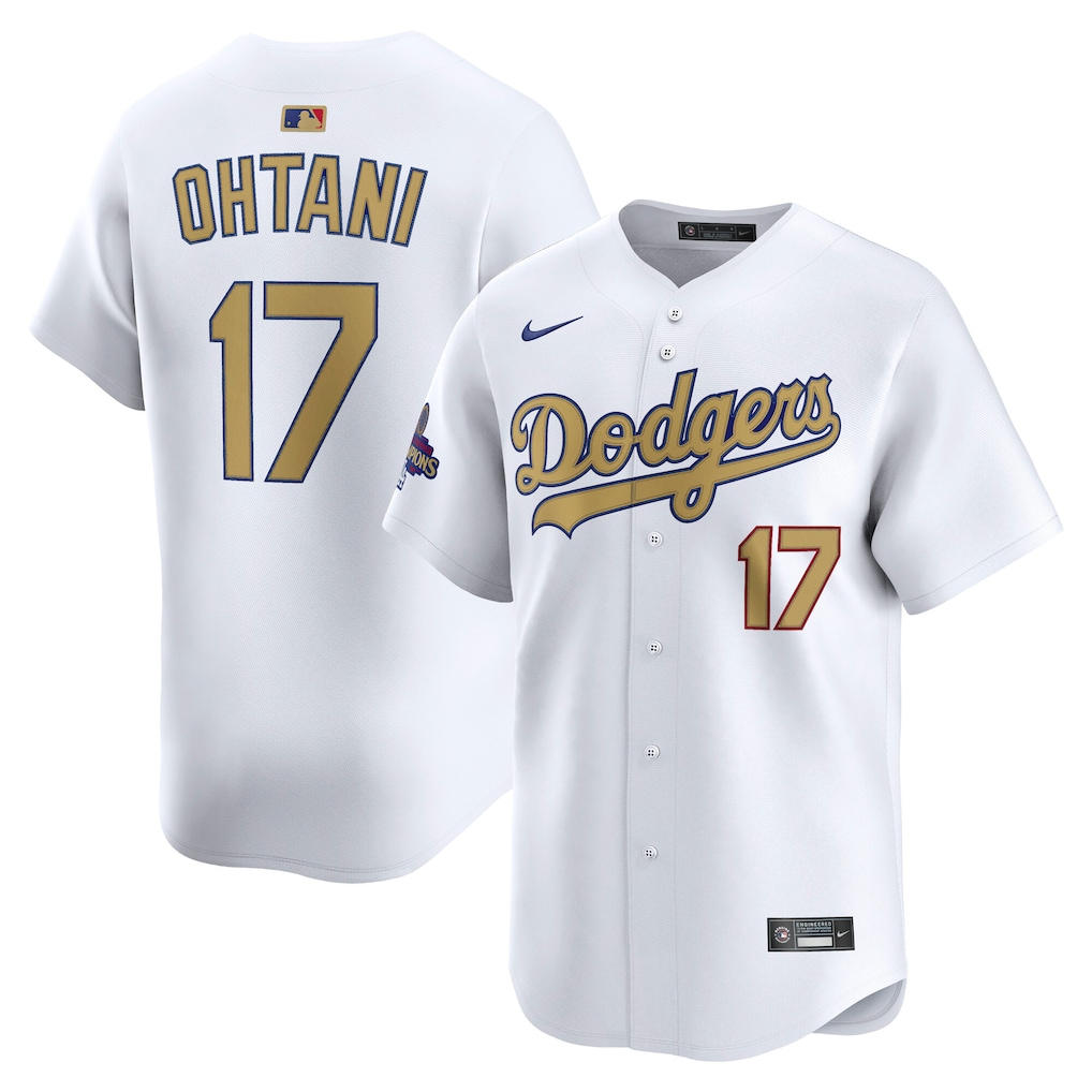 Men’s Shohei Ohtani White And Gold Stitched Jersey - Small up to 6XL