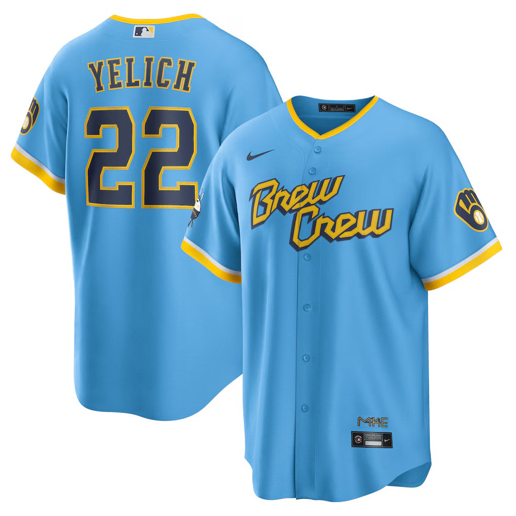 Men’s Christian Yelich Powder Blue Stitched Jersey - Small up to 6XL