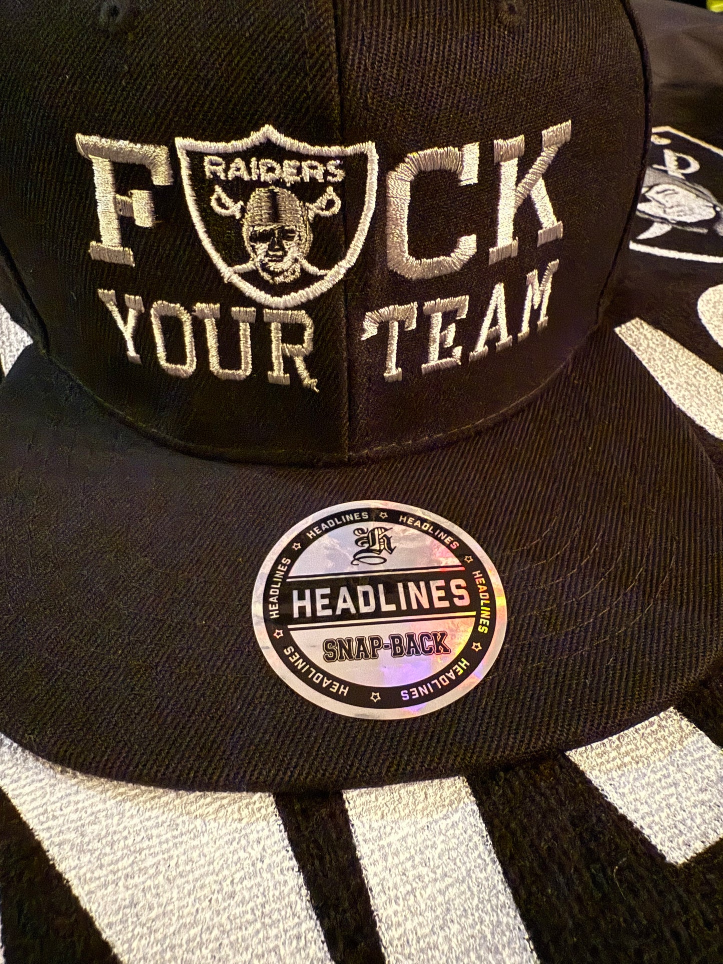 “F” YOUR TEAM HAT BLACK WITH SILVER EMBROIDERY - SNAP BACK ONE SIZE FITS ALL