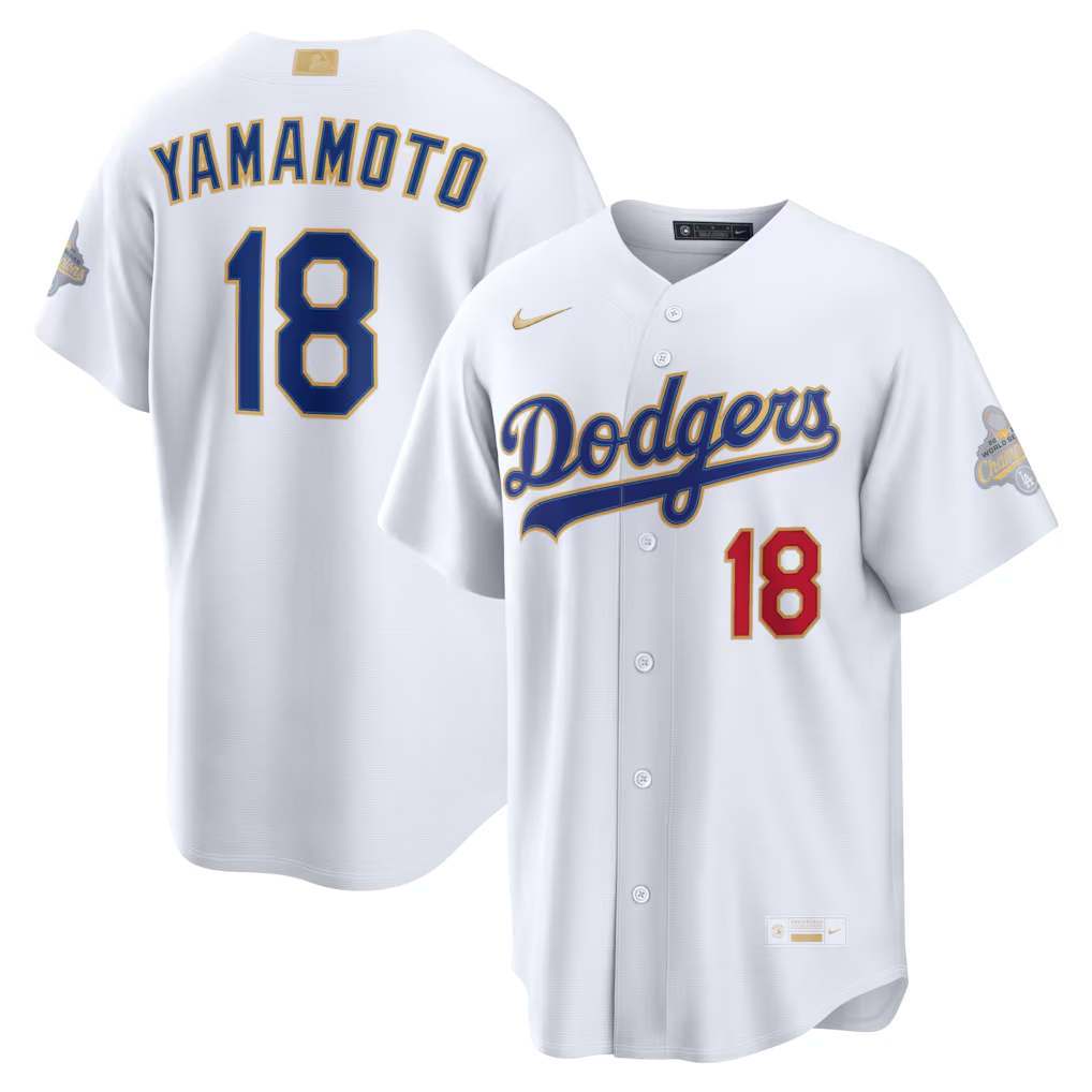 Men’s Yoshinobu Yamamoto White and Gold Stitched Jersey - Small up to 6XL
