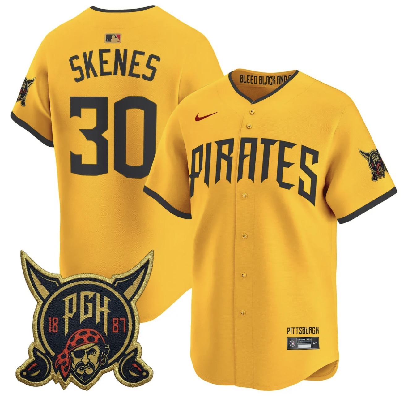 Men’s Paul Skenes Yellow Stitched Jersey - Small up to 6XL