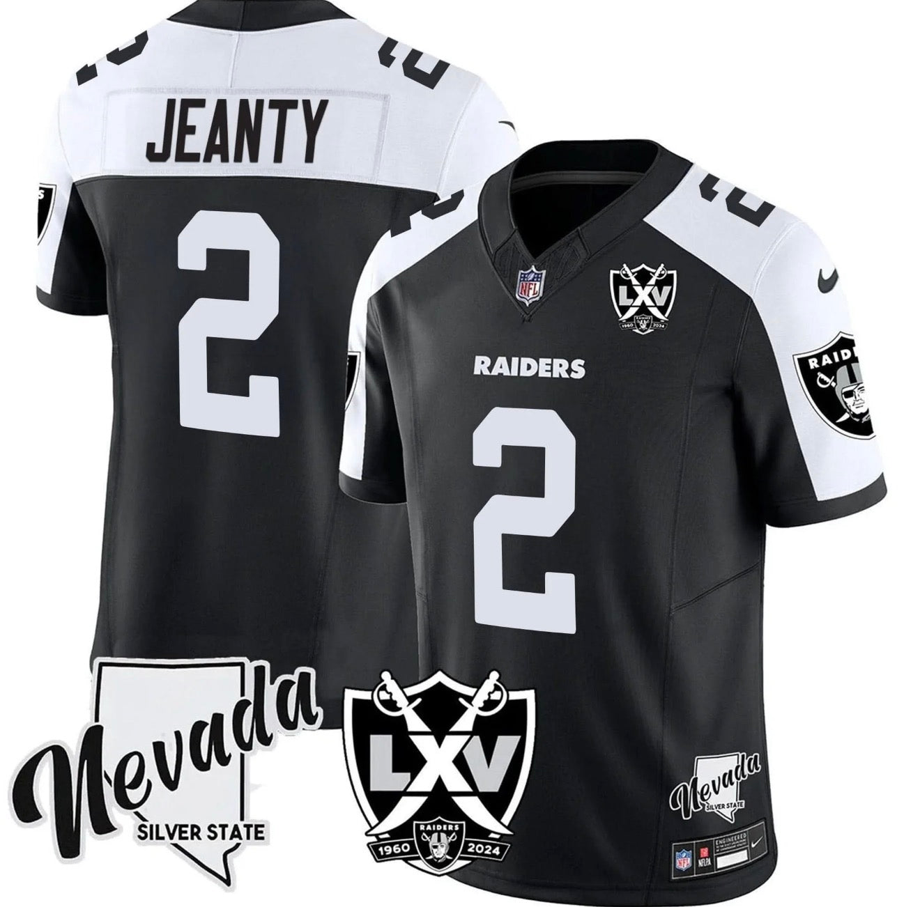 Men’s Ashton Jeanty Nevada Patch Black & White Stitched Jersey - Small up to 6XL