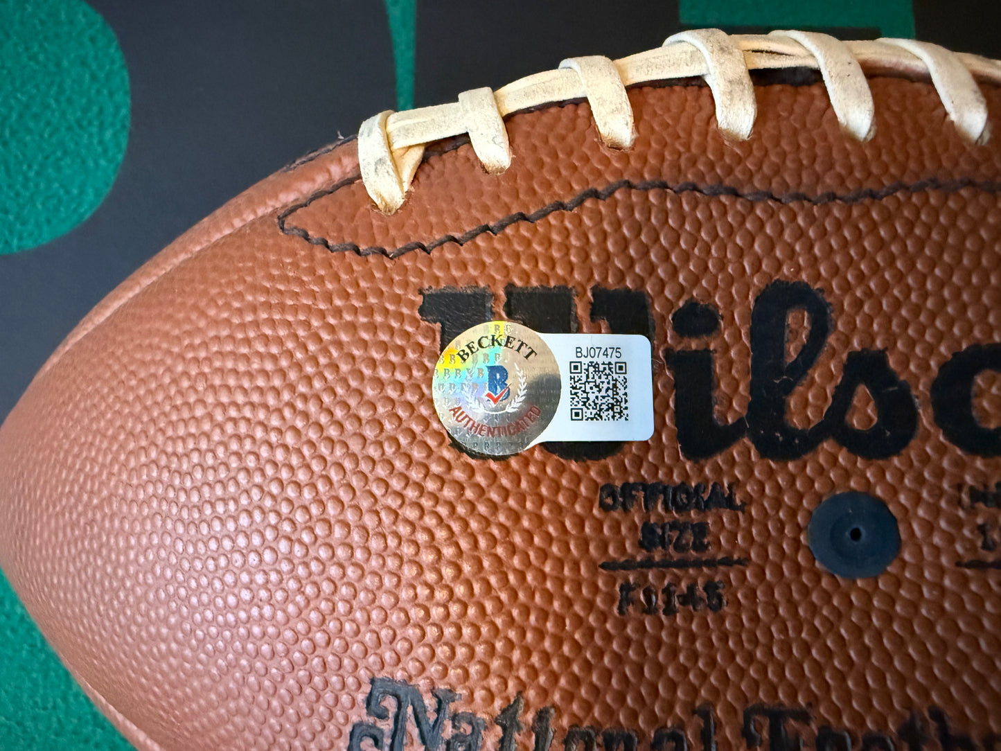 Ken Stabler Autographed & Authenticated Football Beckett Authentication Services COA