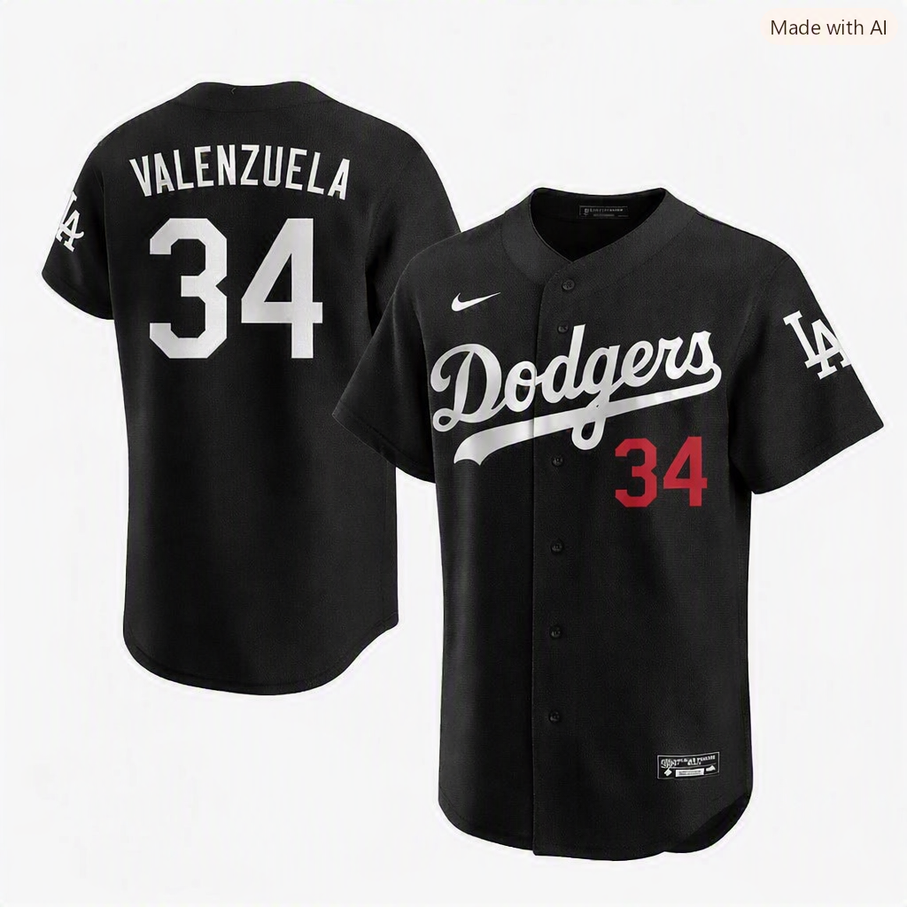 Men’s Fernando Valenzuela Black Stitched Jersey - Small up to 6XL