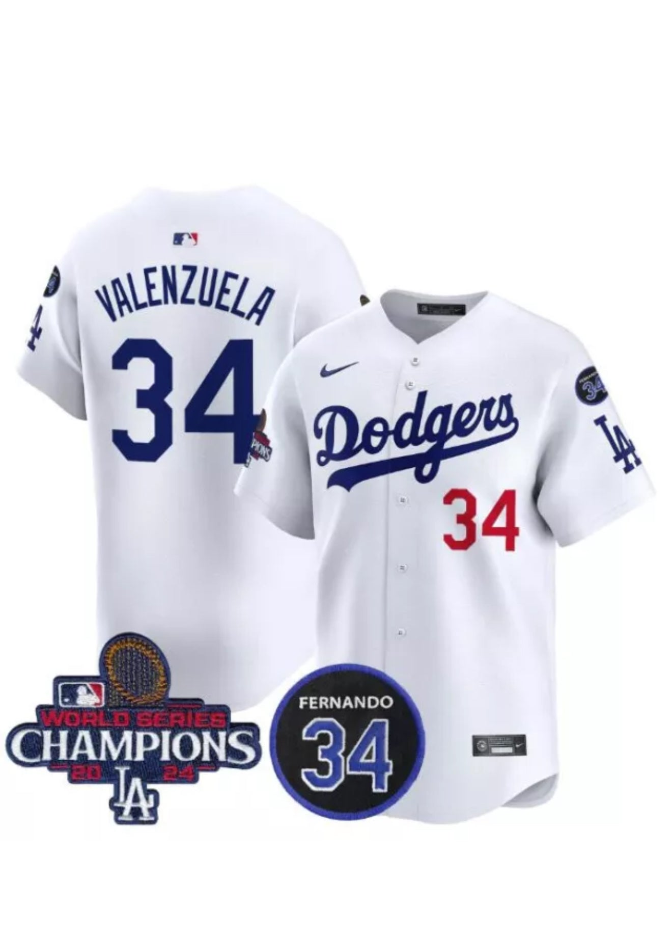 Men’s Fernando Valenzuela White Stitched Jersey - Small up to 6XL