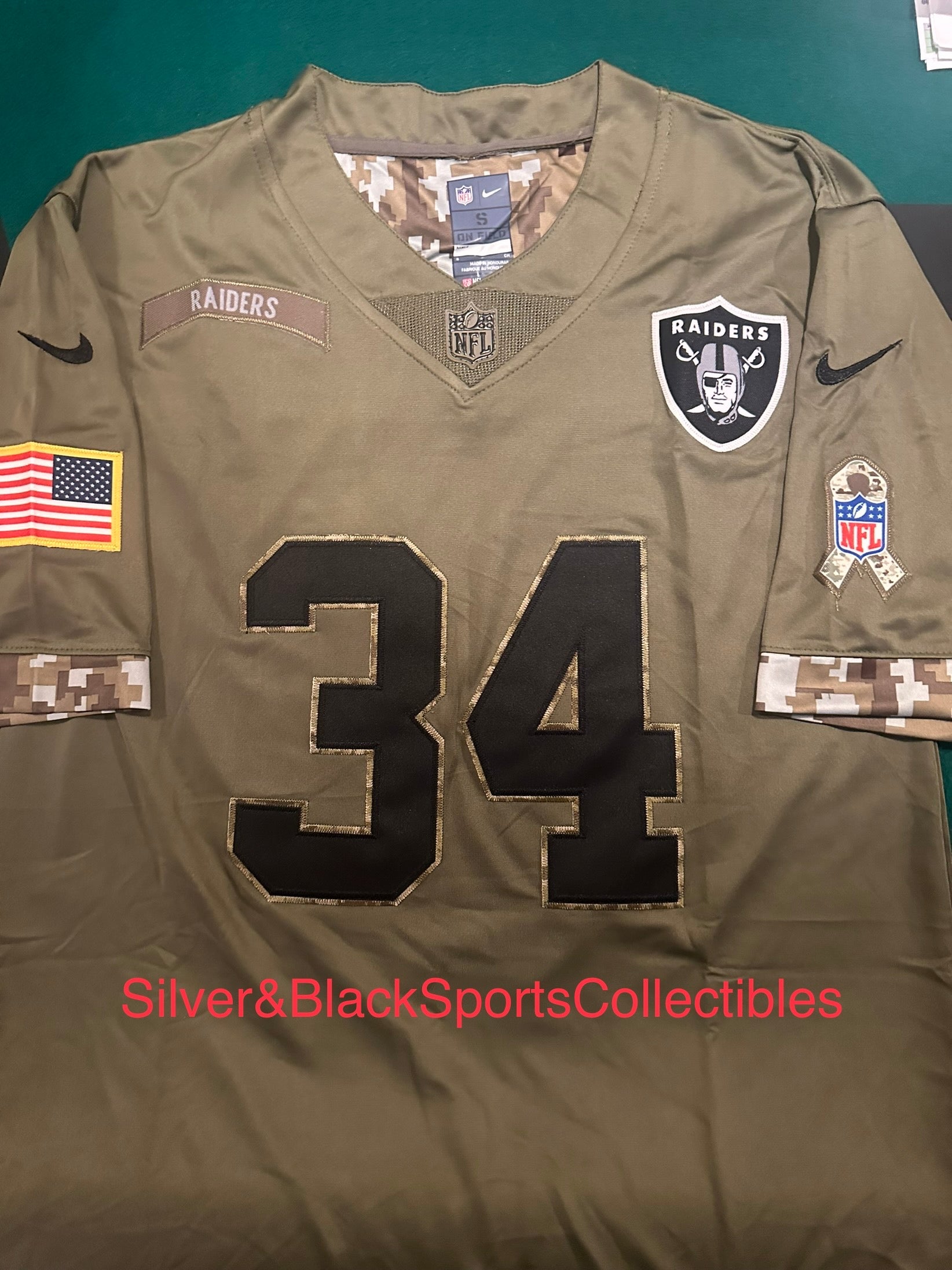 Nike Las Vegas Raiders No34 Bo Jackson Olive/Gold Men's Stitched NFL Limited 2017 Salute To Service Jersey