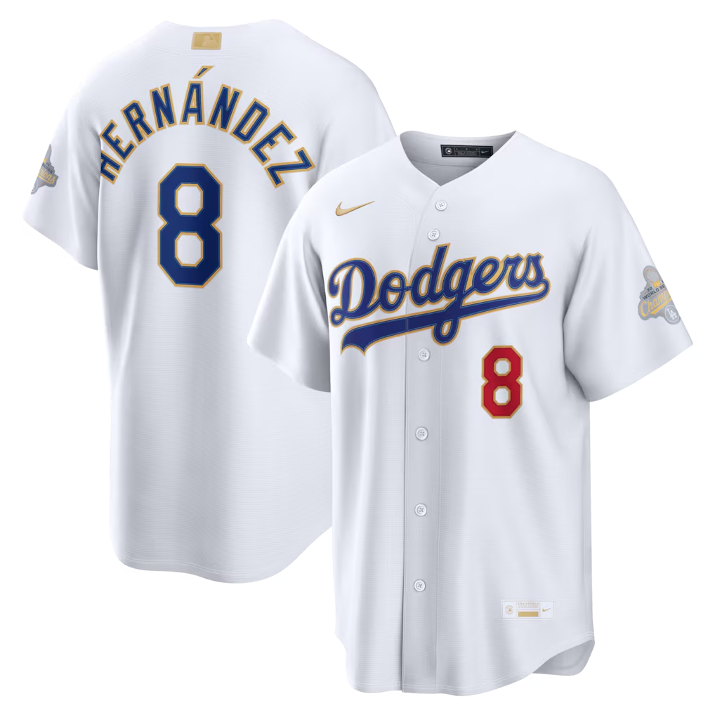 Men’s Kike Hernandez White And Gold Stitched Jersey - Small up to 6XL