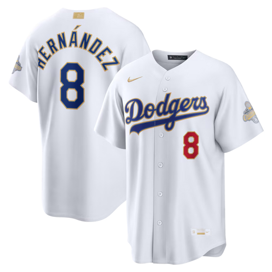 Men’s Kike Hernandez White And Gold Stitched Jersey - Small up to 6XL