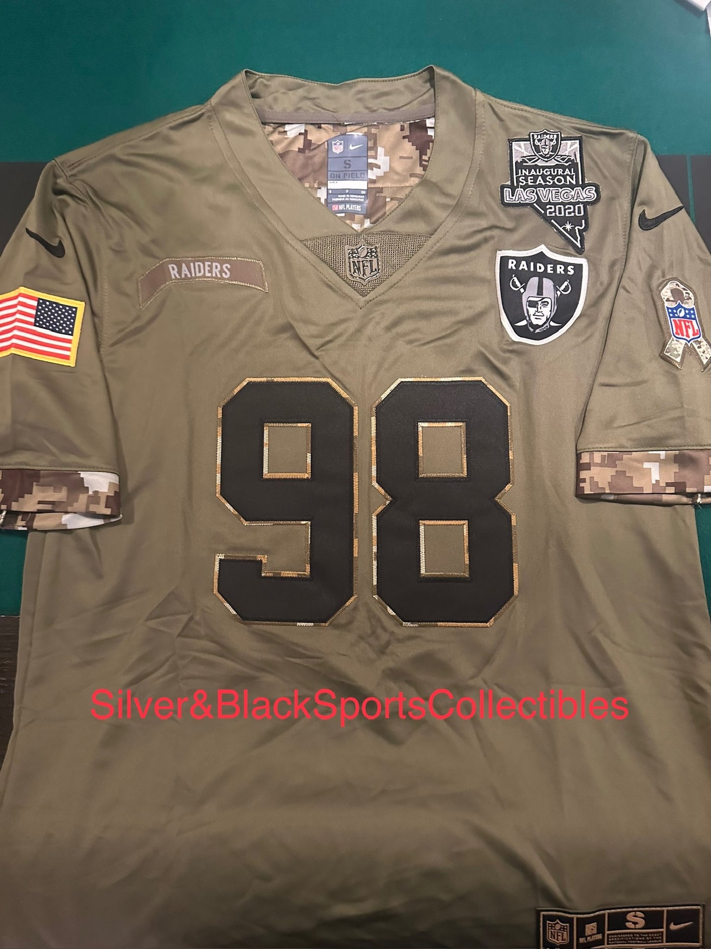 Men’s Maxx Crosby Salute to Service Olive Green Stitched Jersey - Small up to 6XL