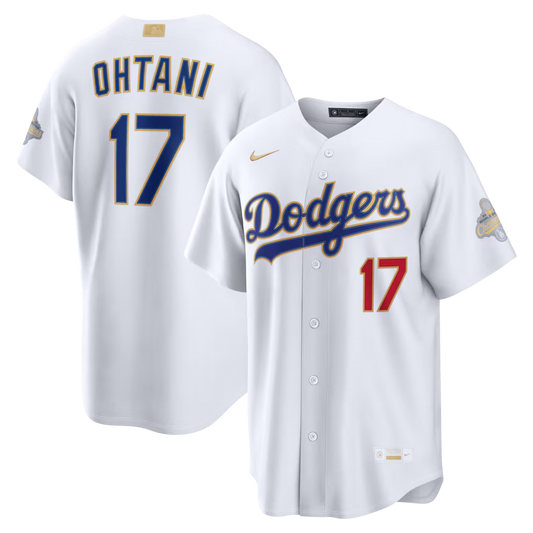 Men’s Shohei Ohtani White And Gold Stitched Jersey - Small up to 6XL