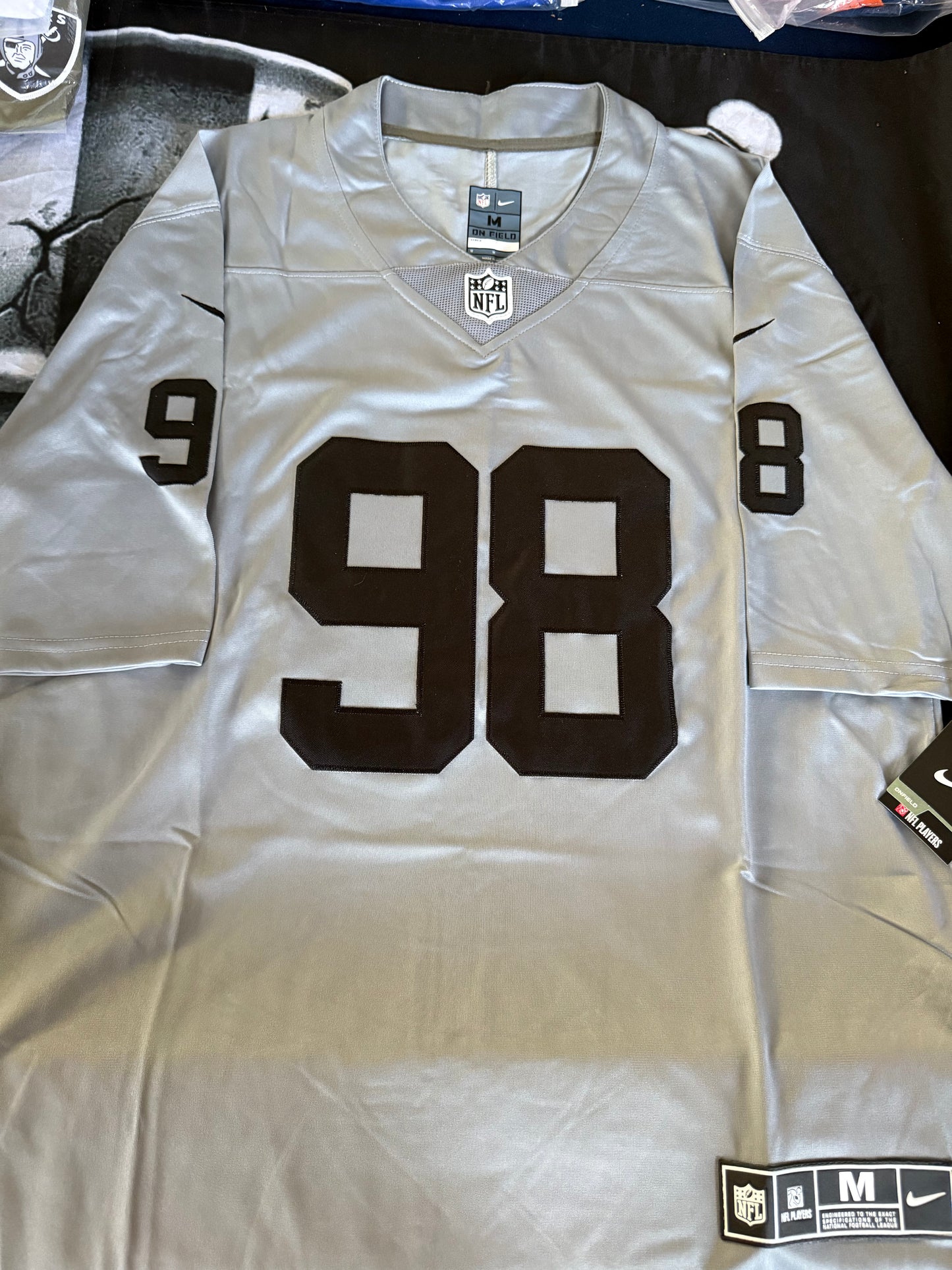 WOMEN’S GREY MAXX CROSBY LAS VEGAS RAIDERS STITCHED JERSEY SIZES S-2XL