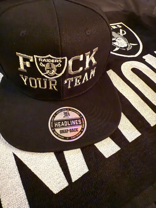 “F” YOUR TEAM HAT BLACK WITH SILVER EMBROIDERY - SNAP BACK ONE SIZE FITS ALL