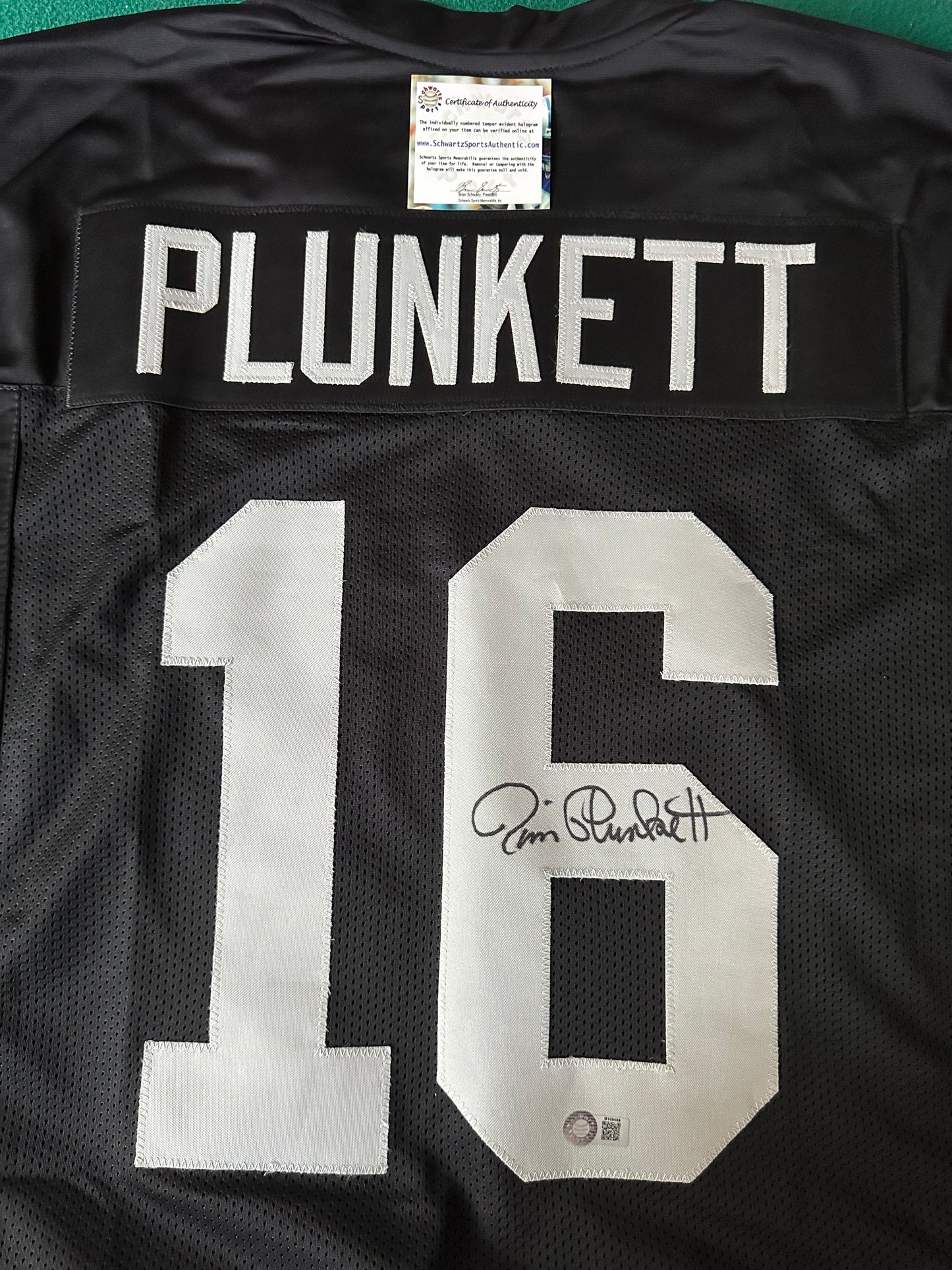 Jim Plunkett Autographed & Authenticated Jersey COA By Schwartz