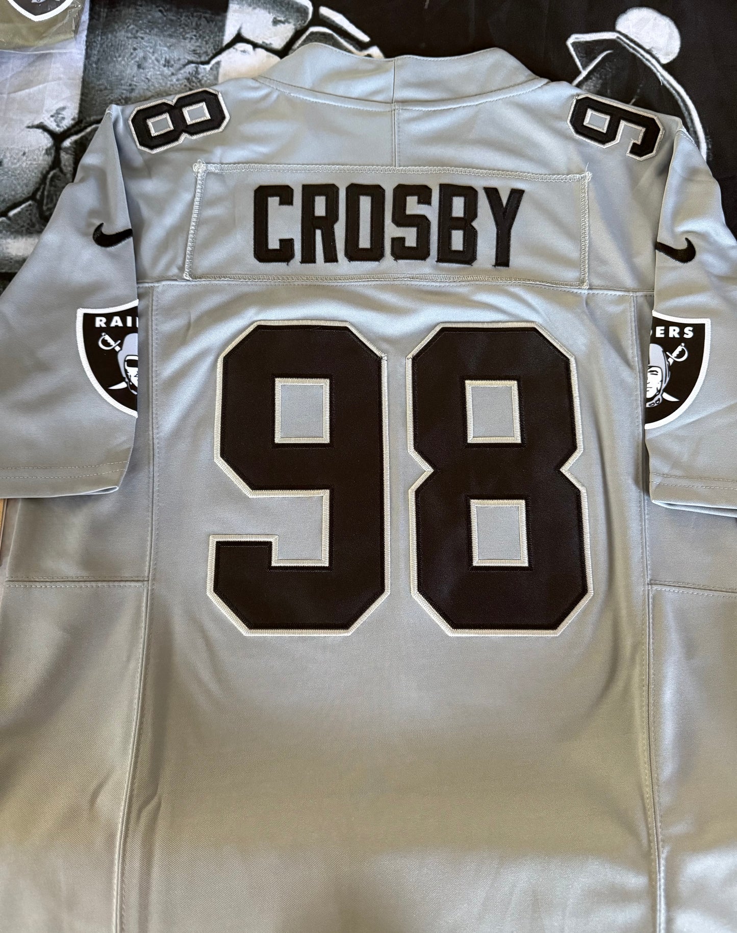 Men’s Maxx Crosby Nevada Patch Grey Stitched Jersey - Small up to 6XL