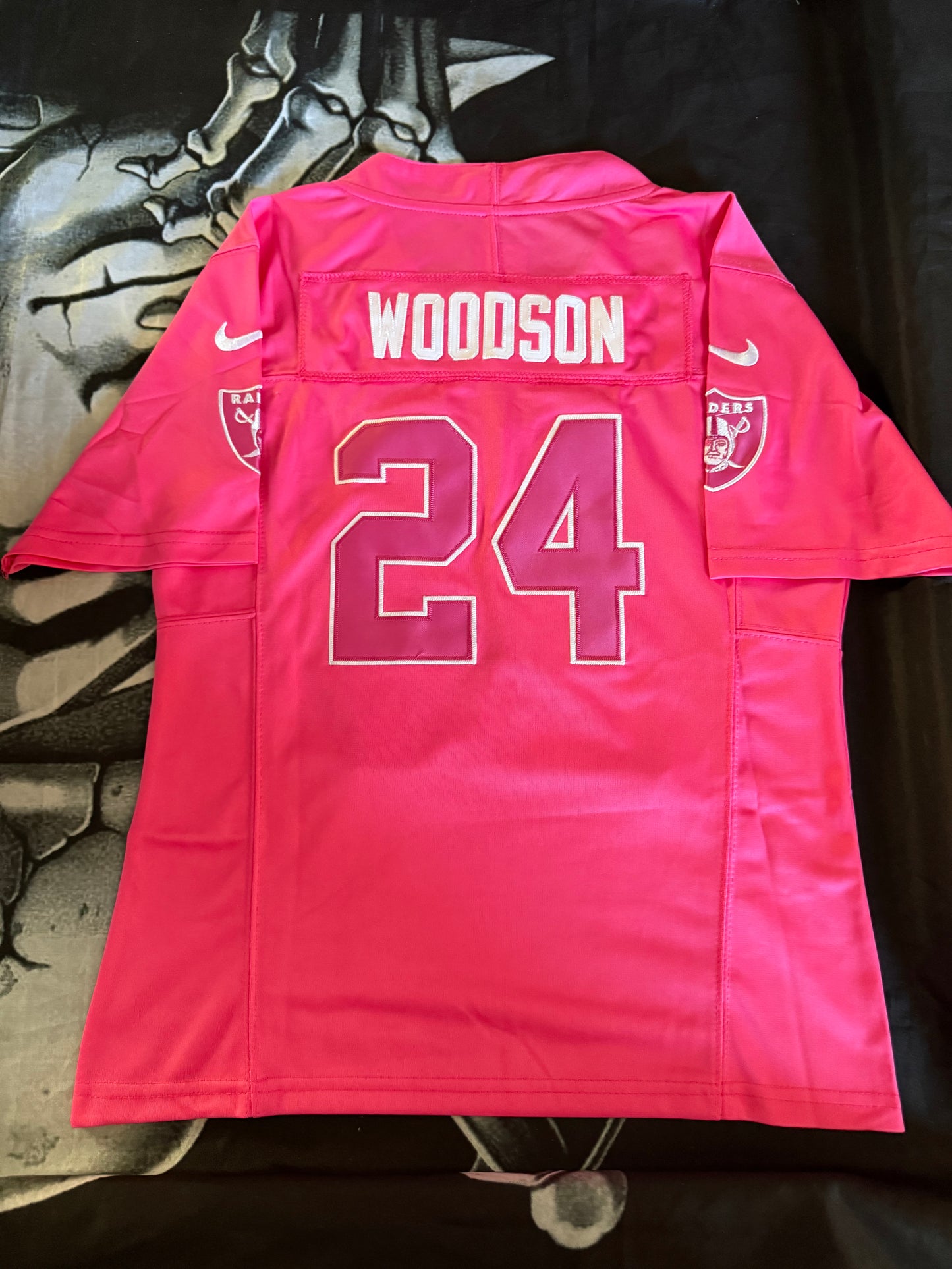 WOMEN’S CHARLES WOODSON PINK LAS VEGAS RAIDERS STITCHED JERSEY (SMALL-2XL)
