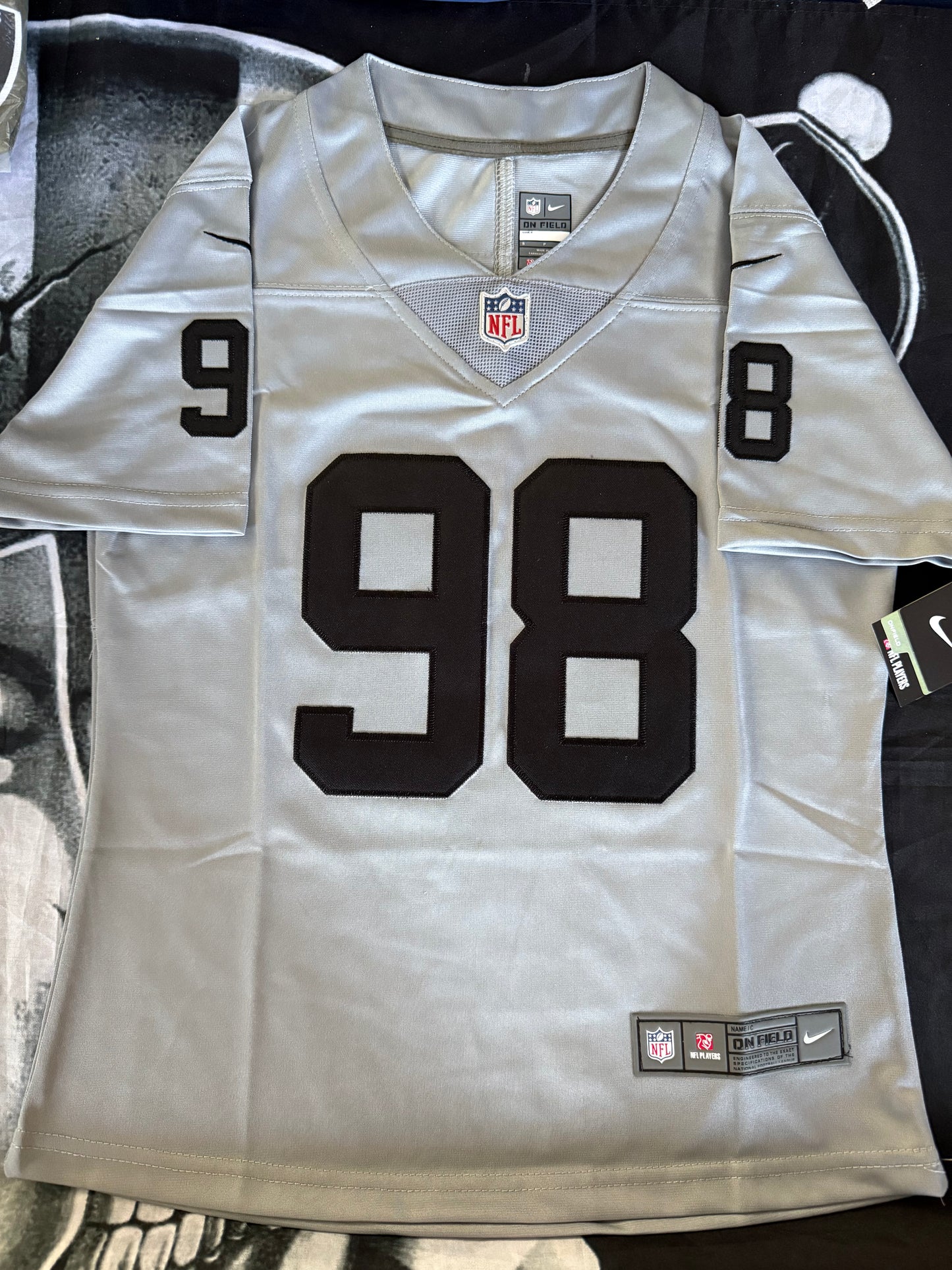 WOMEN’S GREY MAXX CROSBY LAS VEGAS RAIDERS STITCHED JERSEY SIZES S-2XL