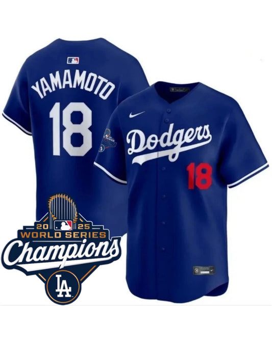 LOS ANGELES DODGERS YOSHINOBI YAMAMOTO STITCHED JERSEY BLUE SMALL UP TO 6XL W/2025 CHAMPIONS PATCH