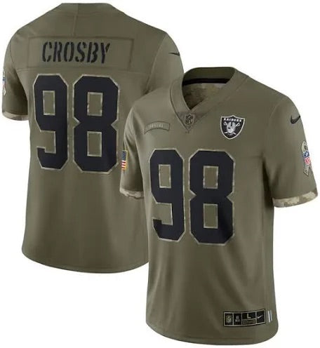 Men’s Maxx Crosby Salute to Service Olive Green Stitched Jersey - Small up to 6XL