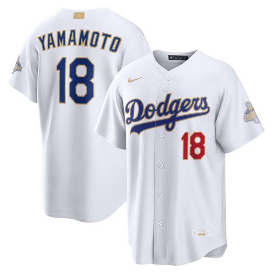 Men’s Yoshinobu Yamamoto White and Gold Stitched Jersey - Small up to 6XL